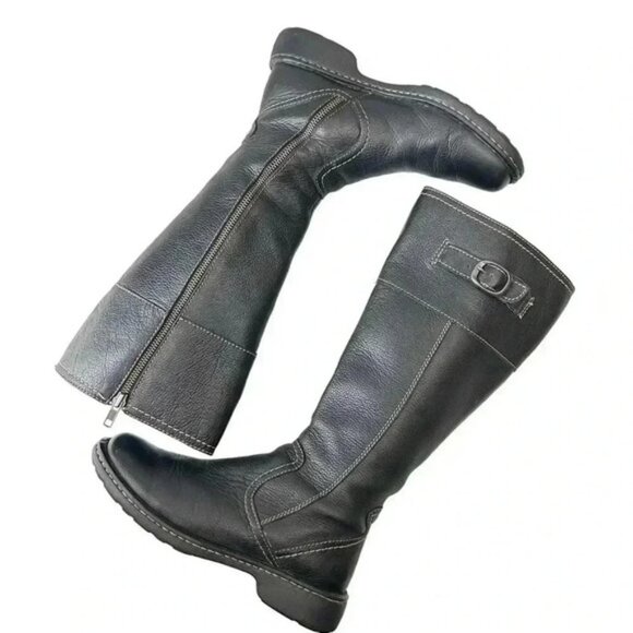 BORN Leather Riding Boots Tall Knee High Equestrian Buckle Black Size 6.5 EU37 - Picture 15 of 16